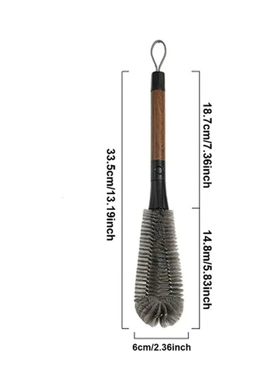 2'si 1 Arada Kavanoz Fırçası - Çıkarılabilir Pipet Fırçası - Ceviz Ağacı Desenli Sap Sarı