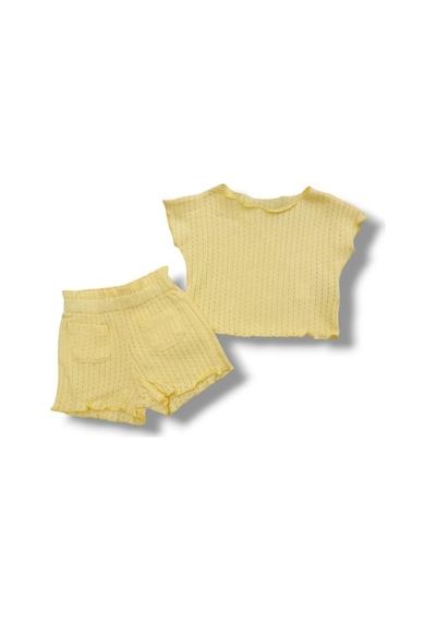 Çikoby Kız Bebek Jakarlı Şort Takım Ck50536 Sari