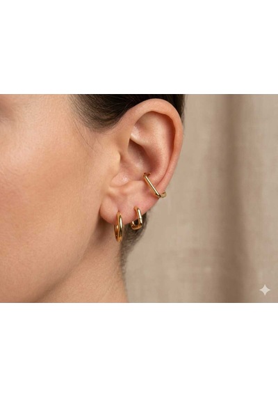 3 Lü 316l Çelik Küpe Set Gold Kadın Altın