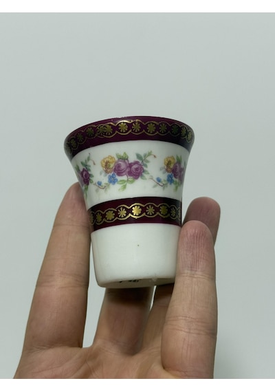 Couleuvre Limoges Çiçek Desenli Bordo Mini Su Bardağı 5,5cm Beyaz