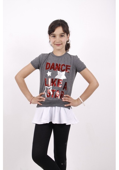 Toontoy Kids Toontoy Kız Çocuk Dance Pul Nakışlı Tişört Antrasit