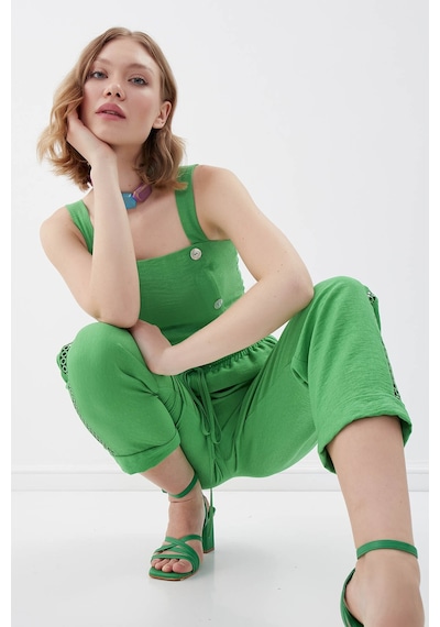 Vitrin Sedef Düğmeli Sırtı Gipeli Crop Bluz YEŞİL