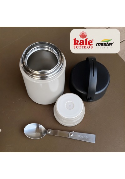 Kale Master 550 Ml Çelik Yemek Termosu 304 Paslanmaz Çelik Termal Yemek Kabı, Katlanabilir Kaşıklı Ve Taşıma Kulplu-507 Gri