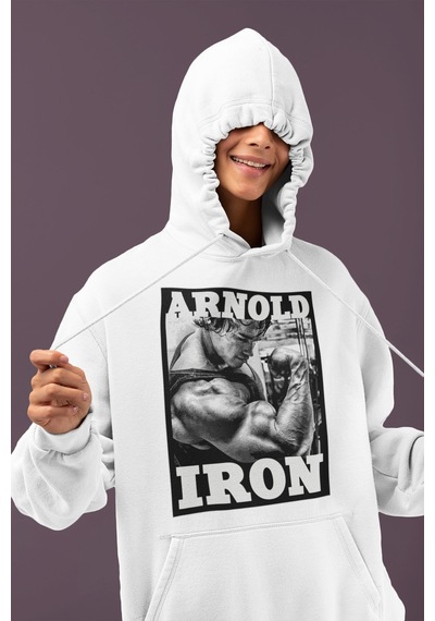 Sevbano Arnold Iron Old School Bodybuilding Fitness Baskılı Unisex Oversi beyaz