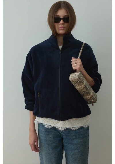Suud Collection Lacivert Anu Oversize Fermuarlı Polar Hırka