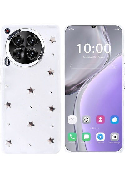Tecno Camon 30 Kılıf Airbag Tasarımlı Simli Şeffaf Zore Kutup Kapak Yıldız