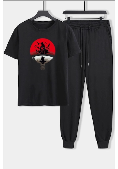 Uyguntarz Unisex Itachi Uchiha Baskılı 2'li Eşofman Takımı Siyah
