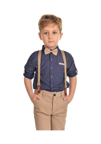 Mnk Baby & Kids Uzun Pantolon Koyu Desenli Gömlek Erkek Çocuk Takımı Lacivert