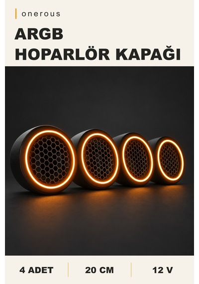 Onerous 4 Adet 20 Cm Argb Led Hoparlör Kapağı, Müzik Kontrollü Çok Renkli