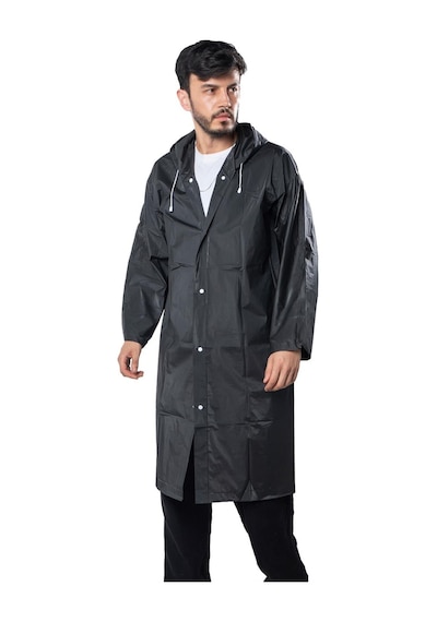 Marlux Unisex Su Rüzgar Geçirmez Kapüşonlu Çıtçıt Düğme Eva Yağmurluk - Siyah - Beyaz