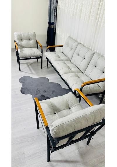 Madame Home Defne Balkon, Bahçe, Cafe - Metal Kanepe Koltuk Takımı - 3+1+1 Açık Gri