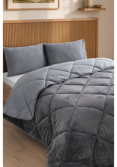 Premium Çift Taraflı Wellsoft Yorgan Seti Battal Boy 215x235 Cm 2 Adet Yastık Kılıflı Antrasit