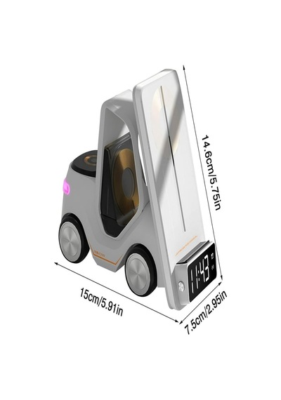 T20 15w 5'i 1 Arada Magsafe Kablosuz Şarj İstasyonu, Dijital Saatli Forklift Tasarım, İphone 16/15/14/13/12, Apple Watch, Airpods Uyumlu Masaüstü Hızlı Şarj Standı Siyah