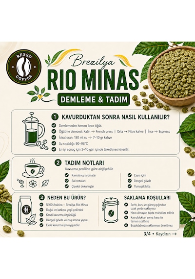 Resso Coffee Avantaj Brezilya %100 Arabica Yeşil & Çiğ Kahve Çekirdeği 1 KG