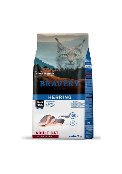 Bravery Tahılsız Kısırlaştırılmış Ringa Balıklı Yetişkin Kedi Maması 2 KG