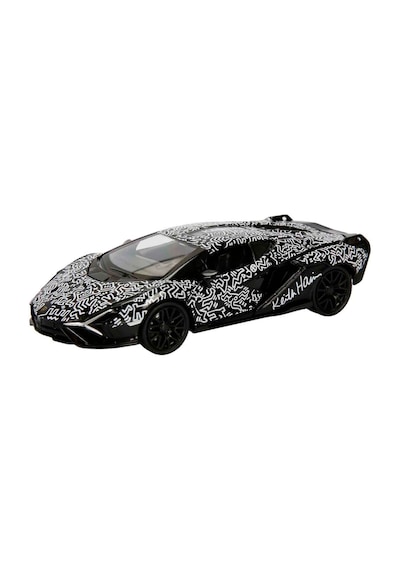 1:32 Sesli Ve Işıklı Rmz Hobby Keith Haring Serisi Die Cast Çek Bırak Model Araba - Siyah-beyaz Lamb