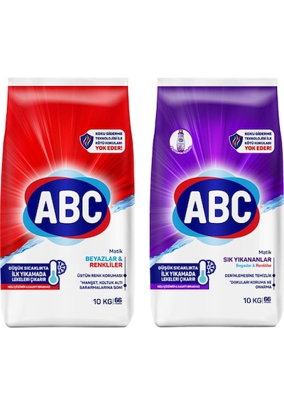 Abc Matik 10 Kg Beyazlar & Renkliler Ve Sık Yıkananlar 2 Li Paket