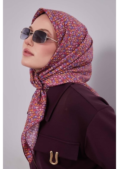 Levidor Mini Yazı Detayi Twill İpek Eşarp-0926 Pembe
