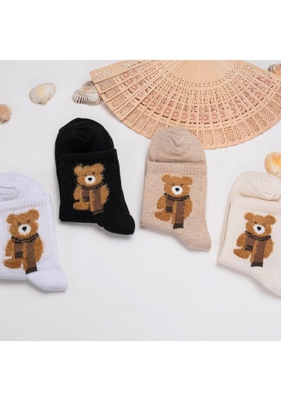 4'lü Sakallı Ayıcık Desen Kadın Kolej Çok Renkli