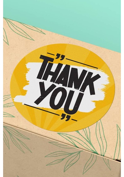 Sarı Zemin Fırça Darbeli Thank You Sticker 3x3cm St2245 Çok Renkli