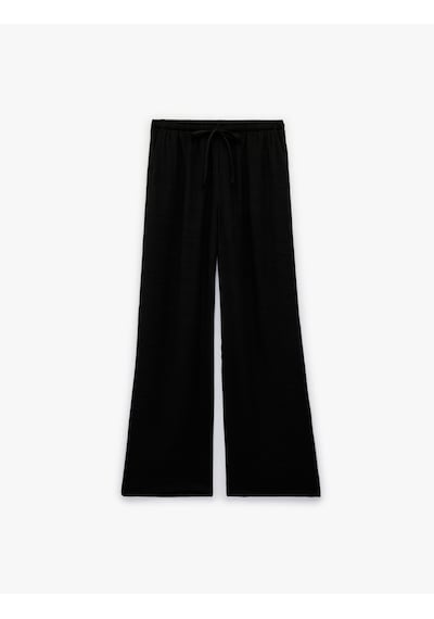 Koton Beli Bağcıklı Cep Detaylı Düz Paça Viskon Karışımlı Pantolon Siyah 6sal40027ıw