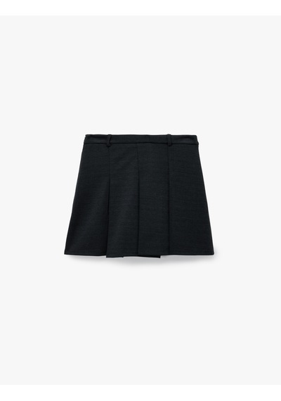 Koton Slim Fit Viskon Karışımlı Kalın Pileli Mini Etek Siyah 6wal70031ık Siyah