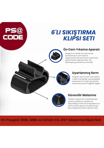Silecek Koluna 6'lı Sıkıştırma Klipsi Seti: Peugeot 3008, 5008 Ve Citroën C5 Aircross, Ds7 Uyumlu