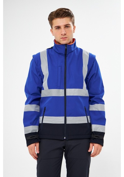 Orange Safety Saks Mavi Softshell Mont Reflektörlü Kolları Çıkmal