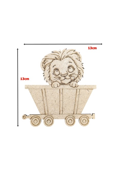 Boyanabilir Ahşap Vagonlu Aslan Figürü 13x13 Cm 10 Adet