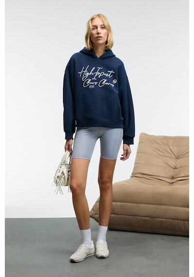 Grımelange KIKRES Kadın Kapüşonlu Nakış Detaylı Oversize Lacivert Sweatshirt