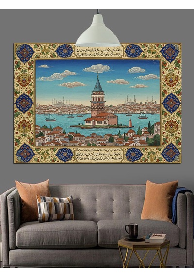 Osmanlı Desenli Kız Kulesi Dekoratif Kanvas - Mdf Ahşap Tablo
