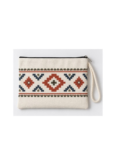 Anadolu Kilim Motifi Baskılı Fermuarlı Makyaj Çantası Bozuk Para Cüzdanı Clutch