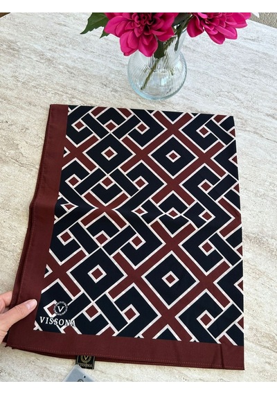 Vissona Medine İpeği Geometrik Desenli Şal Bordo Çok Renkli