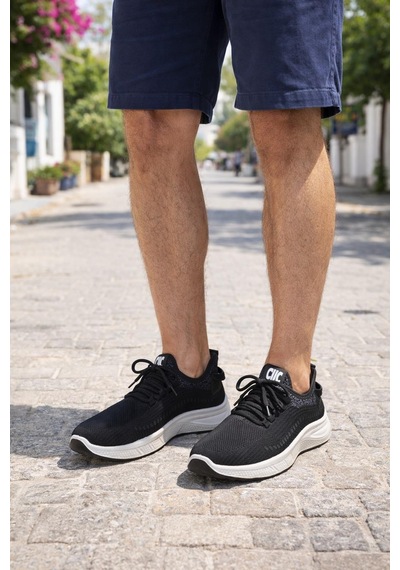 Modaonn Erkek Siyah Sneaker Spor Ayakkabı Bağcıklı Ve Lastikli Günlük Rahat Model Siyah-siyah