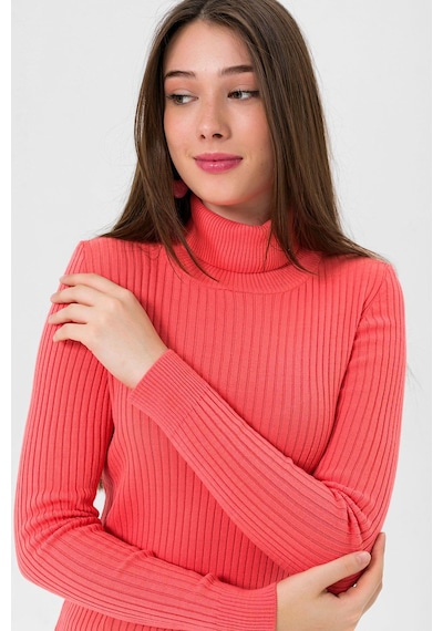 Miss Poem Balıkçı Yaka Fitilli Kadın Mercan Triko Kazak Mercan