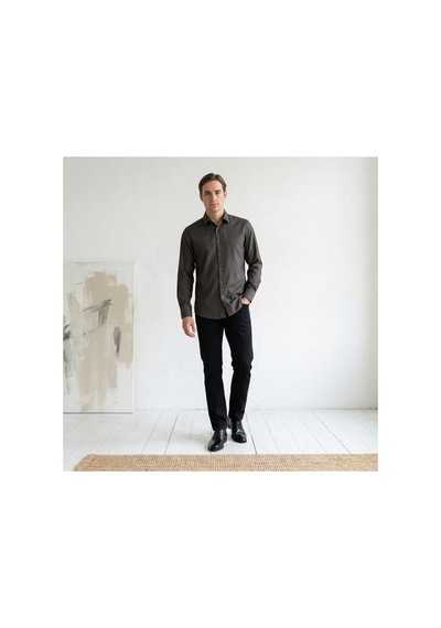 Yusaytr Slim Fit Uzun Kollu Pamuklu Gizli Düğme Yakalı Oxford Gömlek Kahverengi Kahverengi