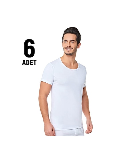 Seher Beyaz Penye Bisiklet Yaka Erkek Atlet 6'lı Beyaz