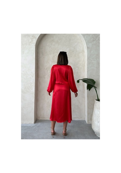 Verymoda Kraşlı Saten Önden Bağlamalı Bluz F1916 Kırmızı