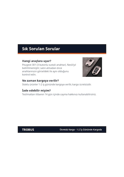 Trobus Peugeot 301 Uyumlu Oto Anahtar Kılıfı Katlanır 3 Buton Gri