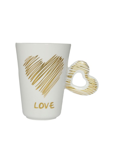 Porselen Kupa Bardak Çift Taraflı Baskılı Kalpli N11.11107