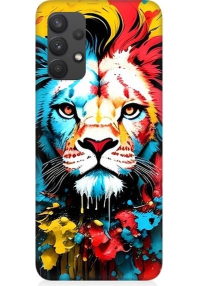 Samsung Galaxy A32 Uyumlu Renli Boyalı Aslan Yüzü Desenli Silikon Kılıf