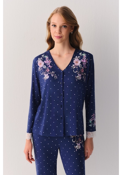 Suwen Jane Maskülen Pijama Takımı Sh26216660b1104 Mavi Puantiyeli