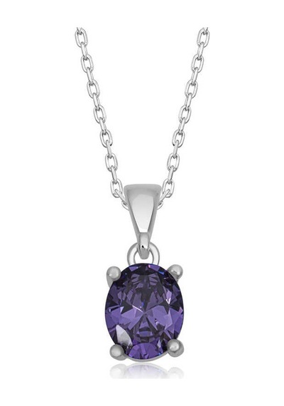 Gümüş Mor Kristal Oval Taşlı Kadın Kolye