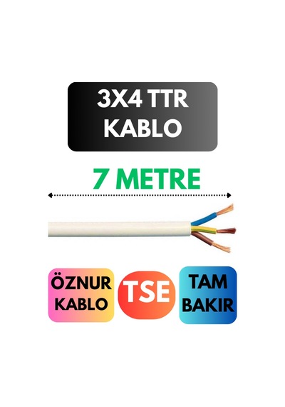 Öznur 3x4 Ttr Kablo Metre Seçenekli Beyaz - 7mt