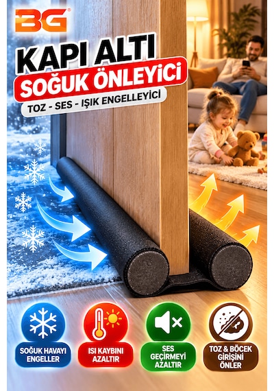 2 Adet Kapı Altı Rüzgar Önleyici Isı Yalıtım Süngeri Ses Toz Soğuk Geçirmez Enerji Tasarruflu Rüzgarlık 80 CM