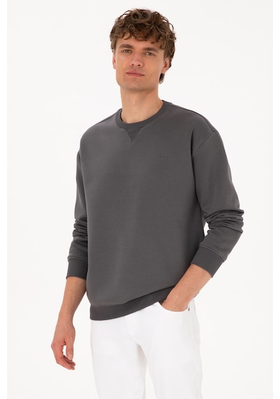 U.S. Polo Assn. Erkek Comfort Fit Bisiklet Yaka Şardonlu Gri Basic Sweatshirt 50313757-VR024