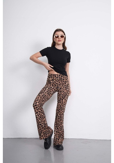 Penyebizden İspanyol Paça Tayt Pantolon-leopar Leopar