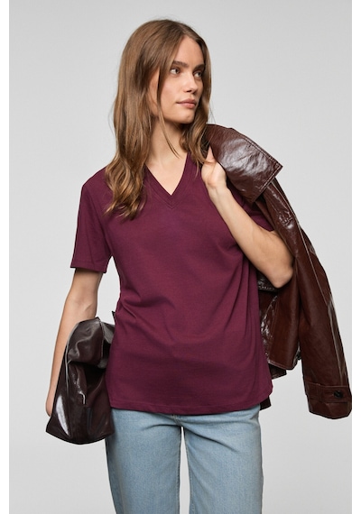 Grımelange Alıne Kadın %100 Organik Pamuk Derin V Yakalı Comfort Fit Bordo T-shirt Bordo Grımelange Alıne Kadın %100 Organik Pamuk Derin V Yakalı Comfort Fit Bordo T-shirt Bordo