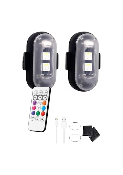 Unichrome Uzaktan Kumandalı 2'li Çakar Led/şarjlı Mini Led Işık/drone Işığı/anti Çarpışma Uyarı Işığı 10 Parça Siyah
