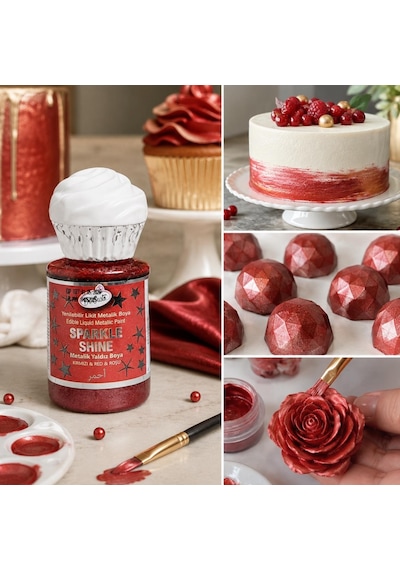 Dr. Gusto Sparkle Sıvı Metalik Boya Kırmızı Yenilebilir Pasta Ve Tatlı Dekor Boyası